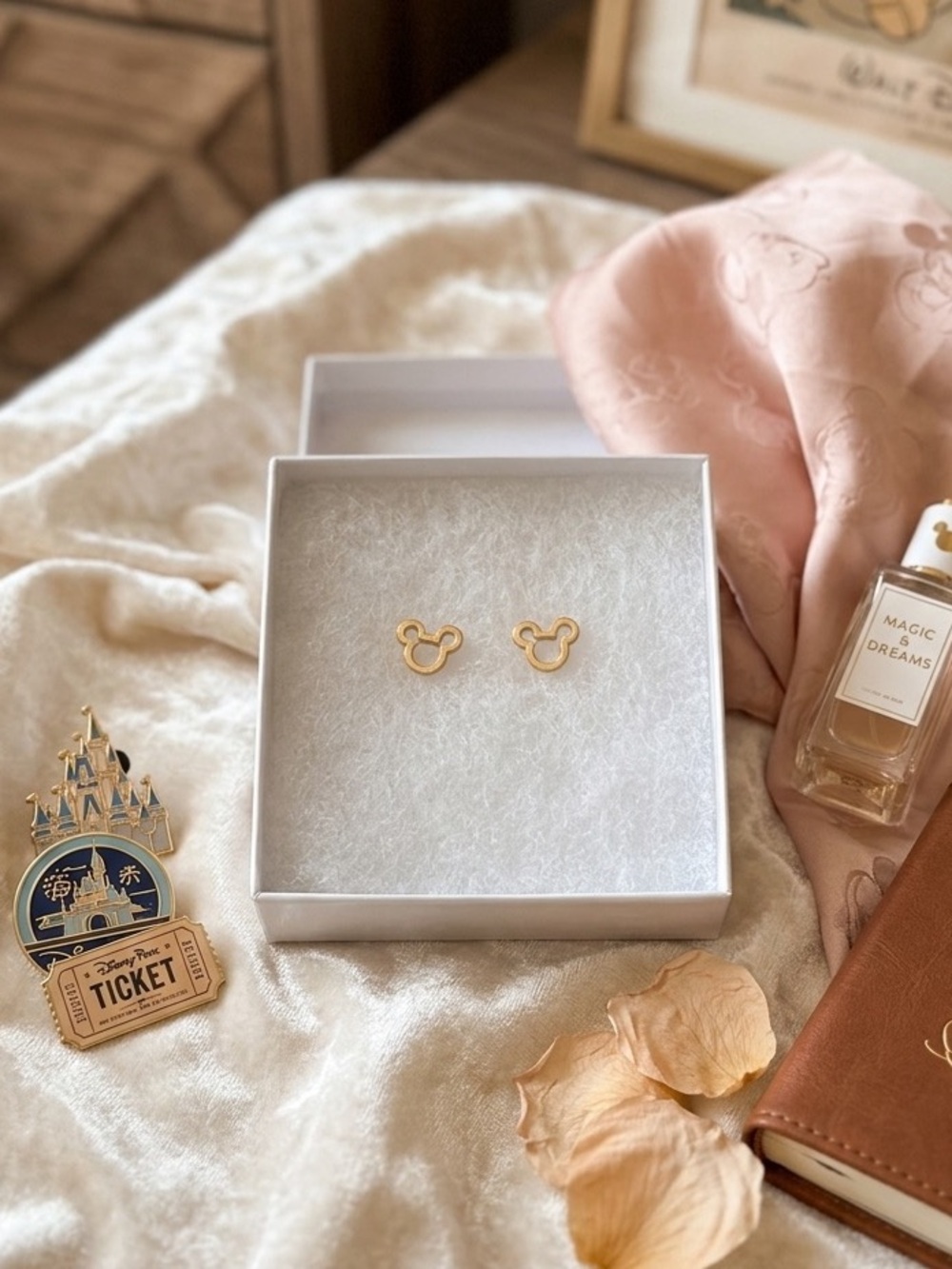 Disney Mickey Outline Stud Earrings - Gold Color